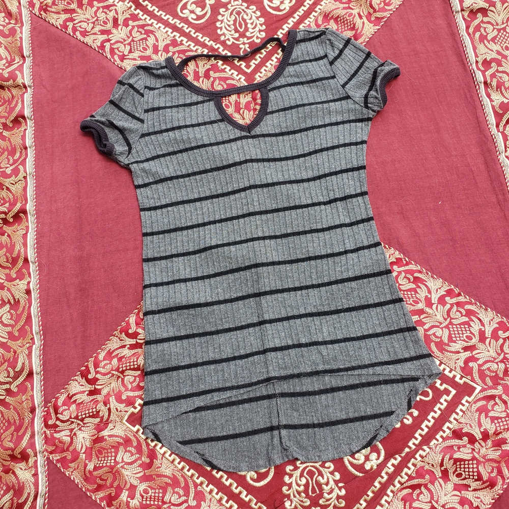 American Dream Gray Black Ribbed Cut Out Tee